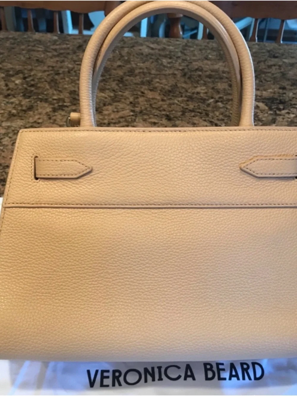 Veronica Beard Beige Pebbled Leather Satchel with Removable Strap
